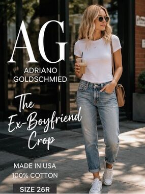 AG Adriano Goldschmied Ex-Boyfriend Crop Jeans 26R Made in USA 100% Cotton Relax